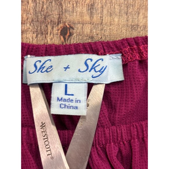 She + Sky Off-Shoulder Ruffle Blouse L Cotton/Polyester - Picture 5 of 7